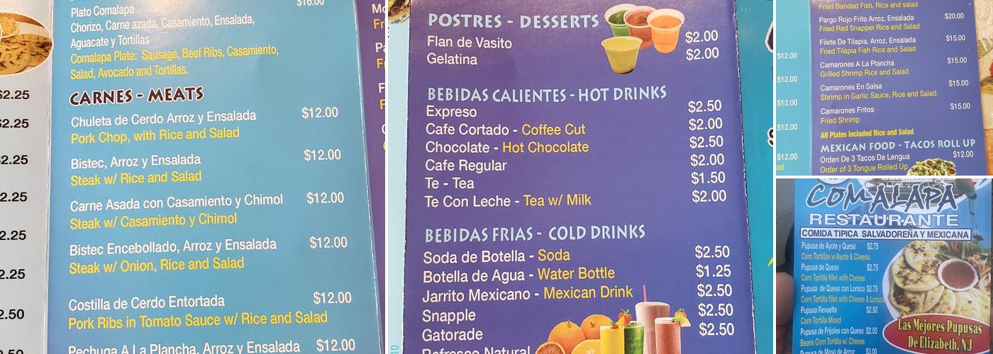 Comalapa Menu