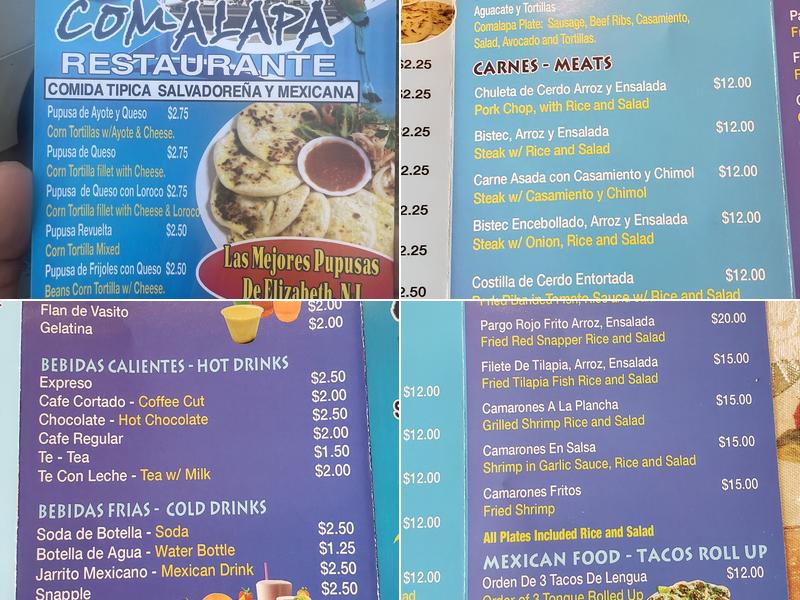 Comalapa Menu