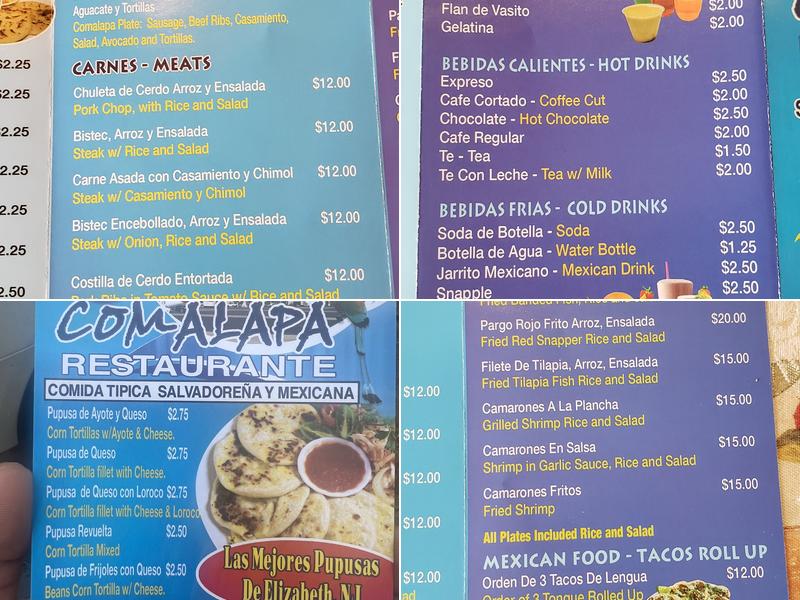 Comalapa Menu