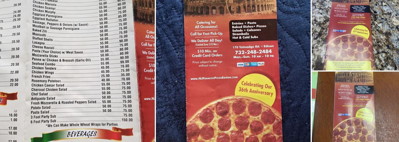 Franco's Pizza Menu