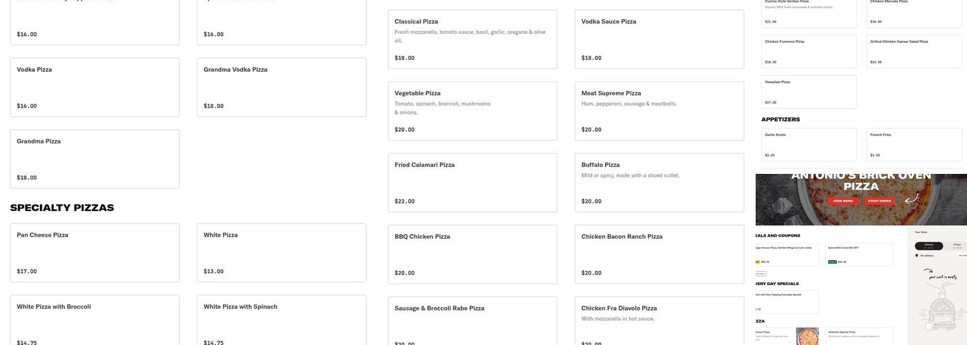 Antonio's Brick Oven Pizza Menu
