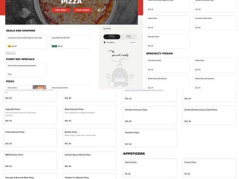 Antonio's Brick Oven Pizza Menu