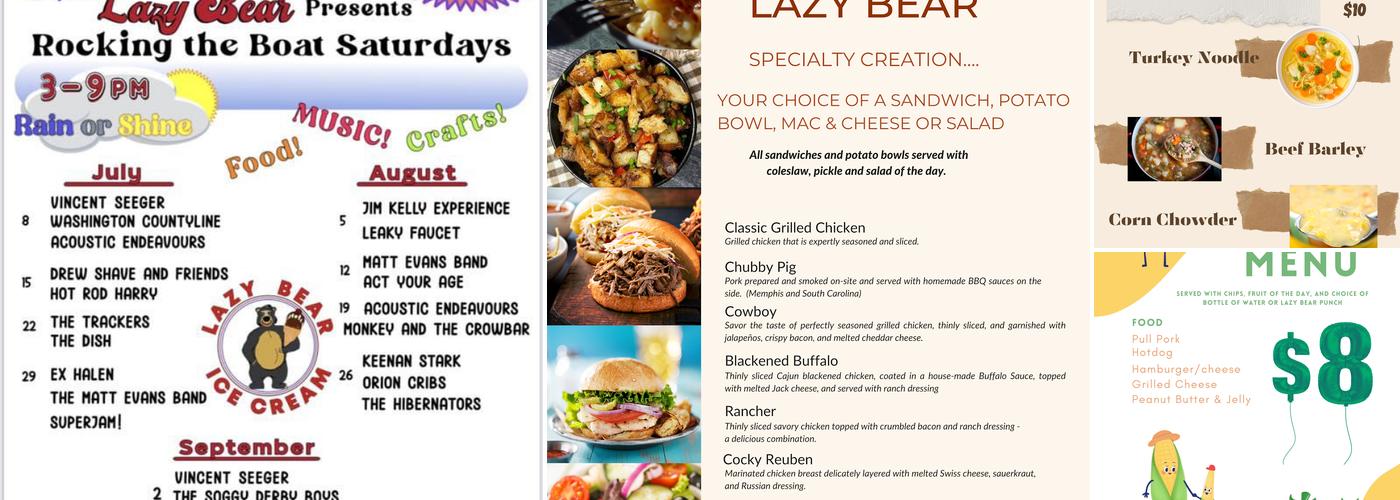 Lazy Bear Ice Cream Menu