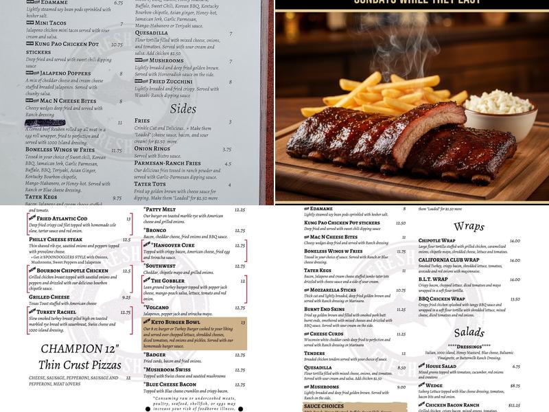 Spoondoggers Bar and Grill Menu