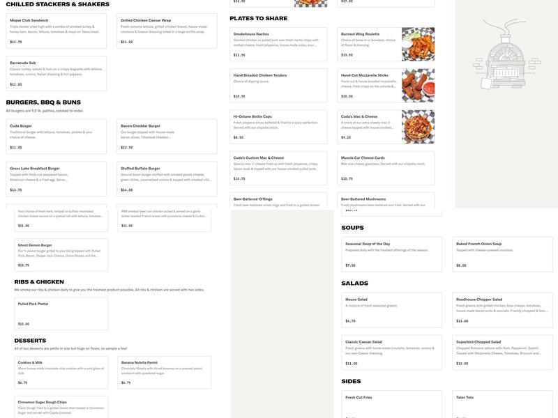 Cuda's Restaurant, Bar and Pizza Menu