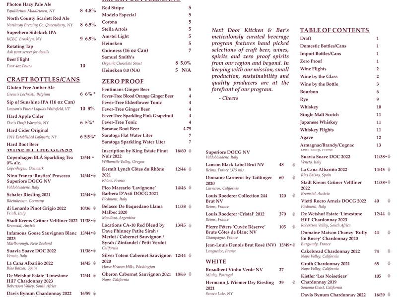 Next Door Kitchen and Bar Menu