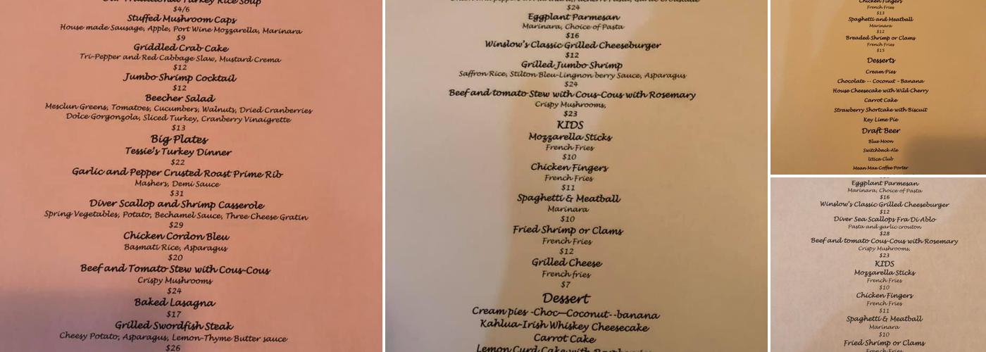 Winslow's Restaurant Menu