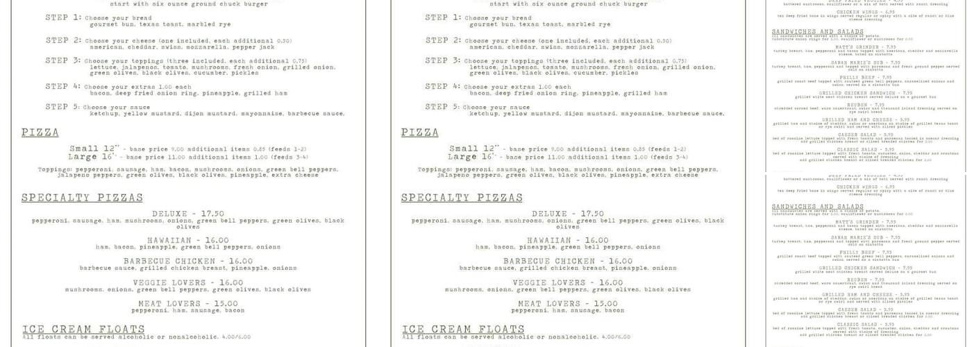 Stevens Hotel Menu