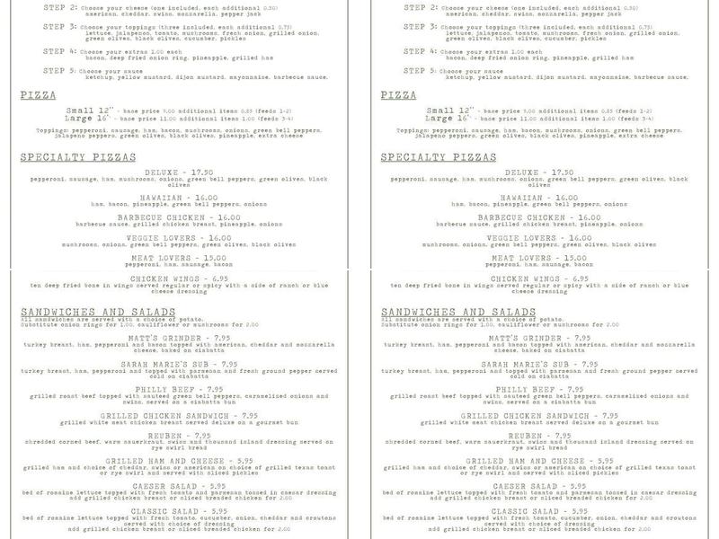 Stevens Hotel Menu