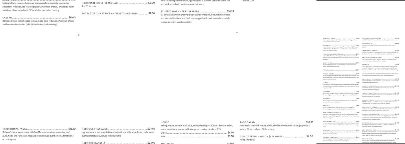 Dicastro's Brick Oven Menu