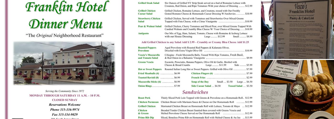 Franklin Hotel Menu