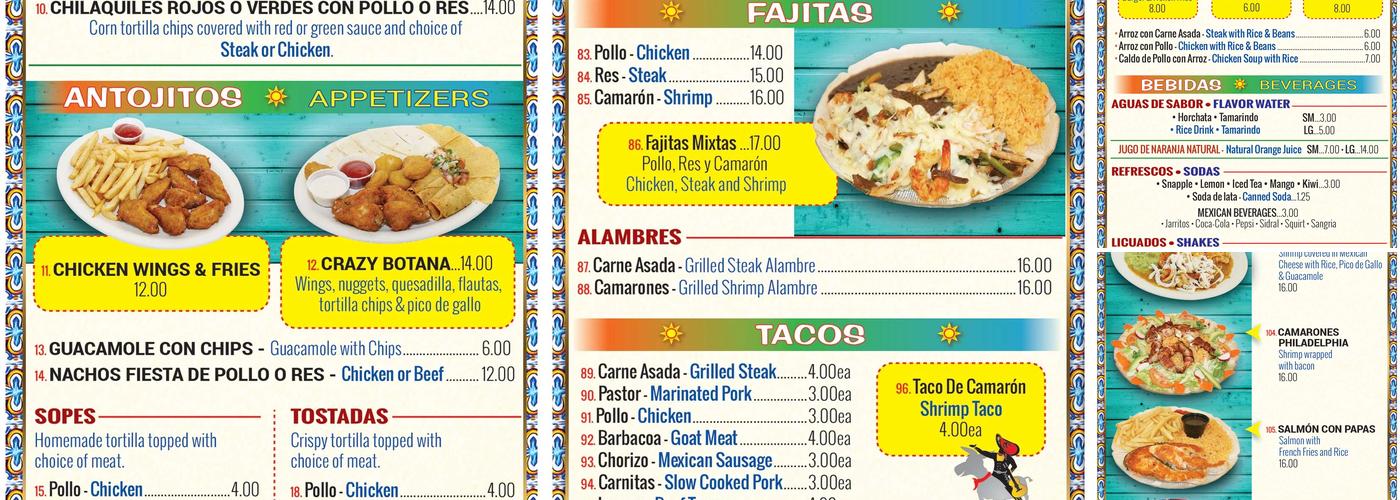 Crazy Burrito Menu