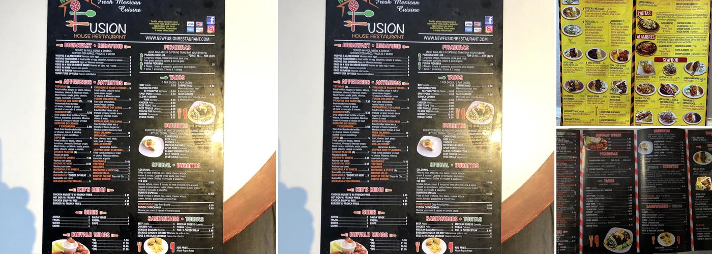 FUSION MEXICAN RESTAURANT Menu