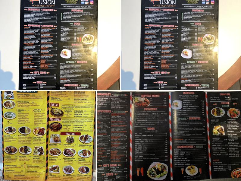 FUSION MEXICAN RESTAURANT Menu