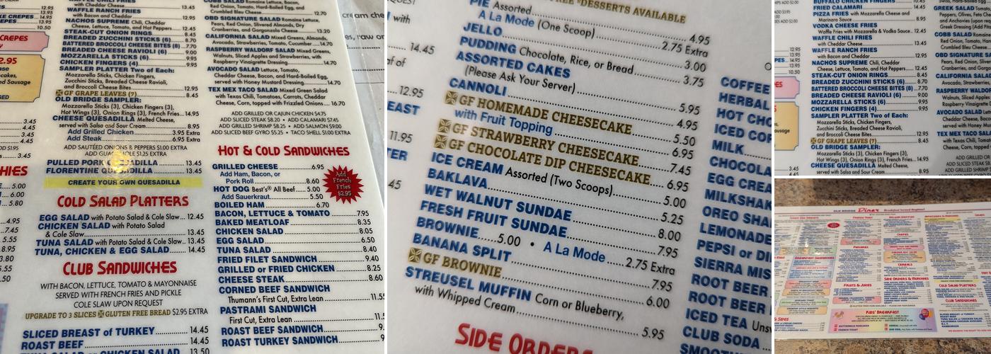 Old Bridge Diner Family Restaurant Menu