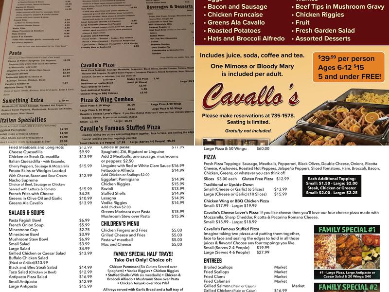 Tom Cavallo's Restaurant Menu