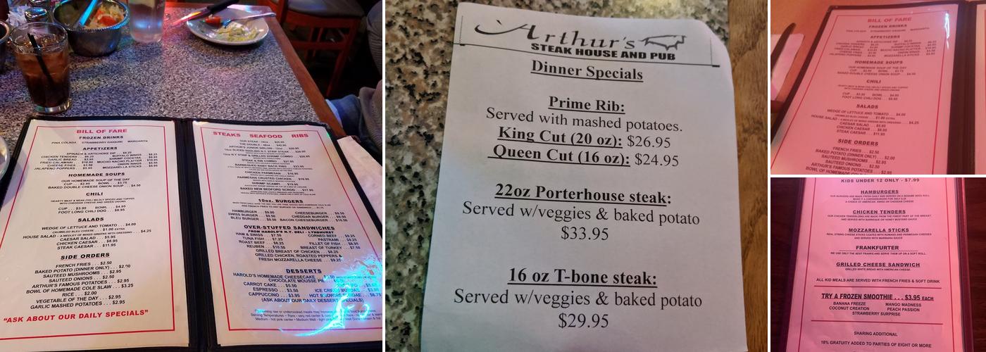 Arthur's Steakhouse & Pub Menu