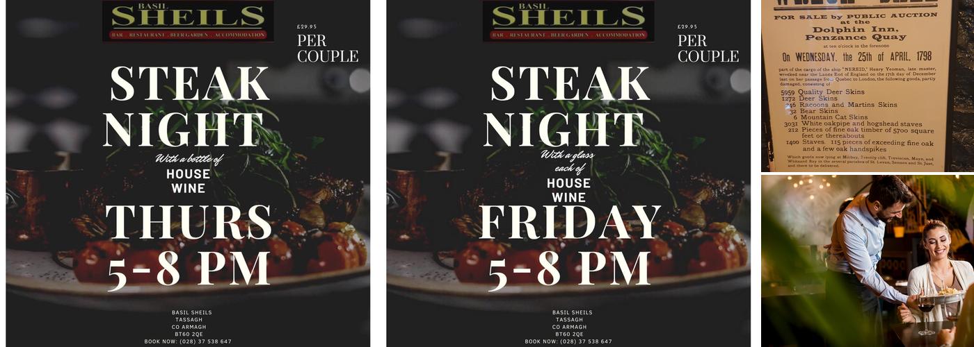 Basil Sheils Bar & Restaurant Armagh | B&B Accomodation Menu