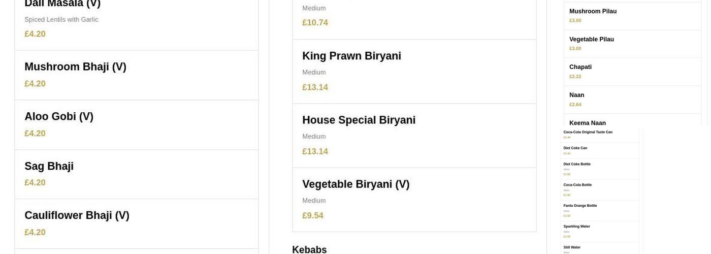 Spice lounge - Fine Indian Dining, Seafood Grill Menu