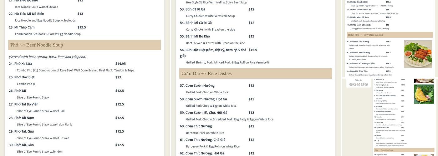 Pho Anh Dao Menu