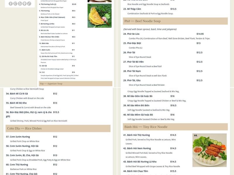 Pho Anh Dao Menu