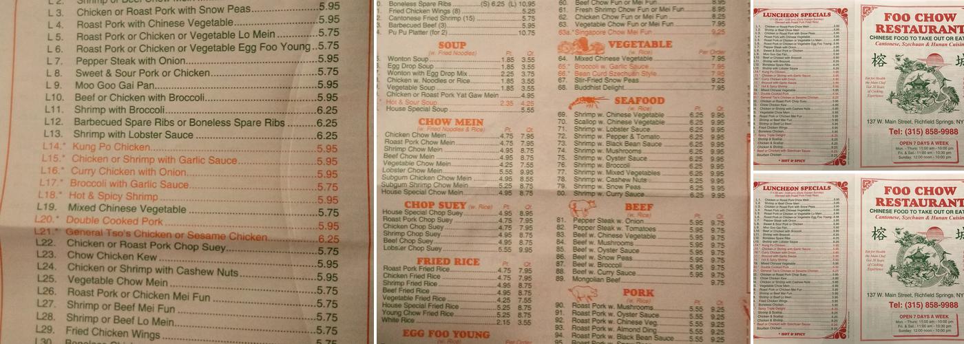 Foo Chow Restaurant Menu