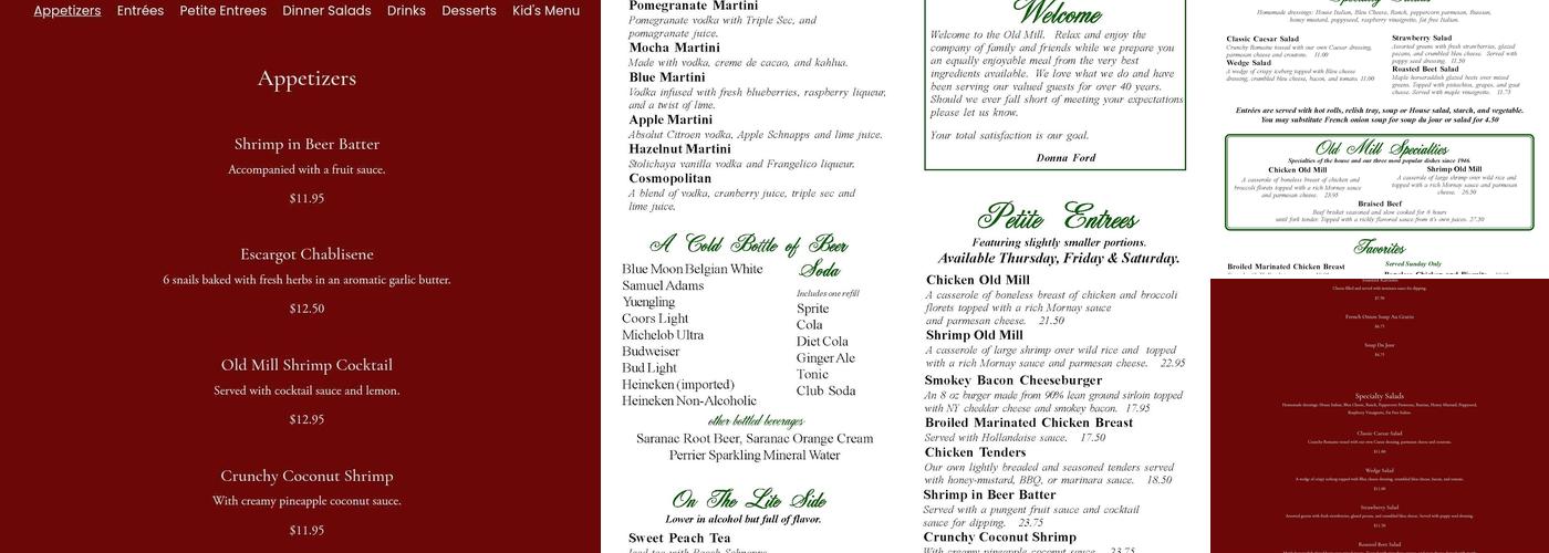 Old Mill Restaurant Menu