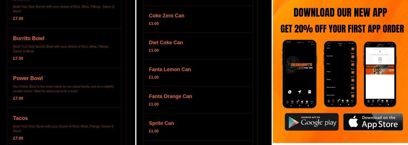 Desburrito Armagh Menu