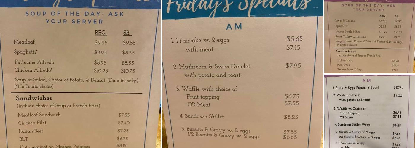 Sun Down Cafe Menu