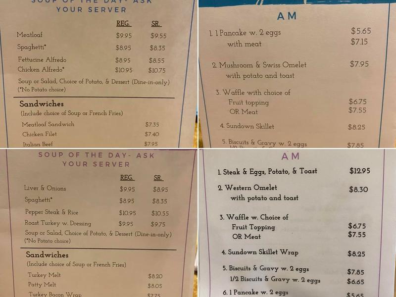 Sun Down Cafe Menu