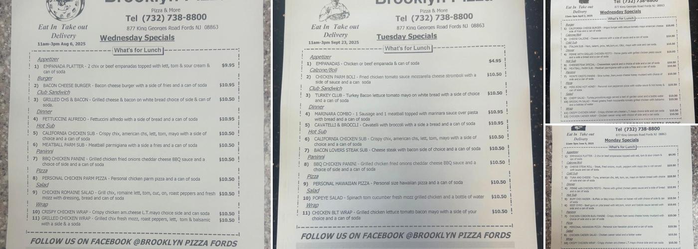 Brooklyn Pizza Menu