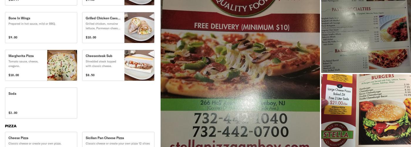 Stella's Pizza. Menu