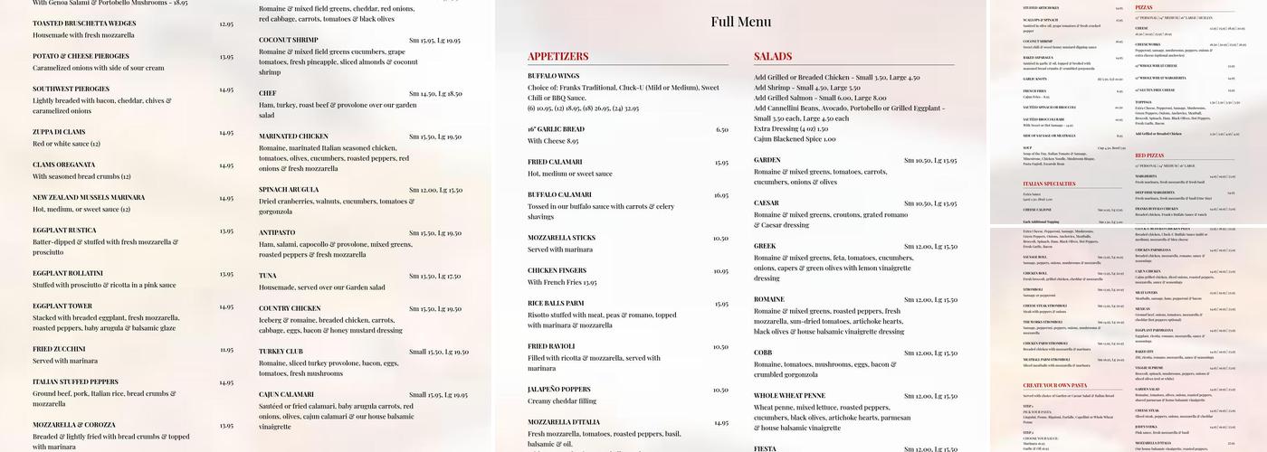 D'Italia Restaurant Pizzeria and Catering BYO Menu