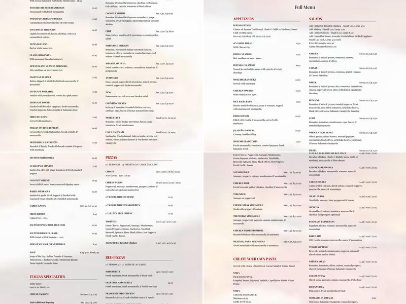 D'Italia Restaurant Pizzeria and Catering BYO Menu