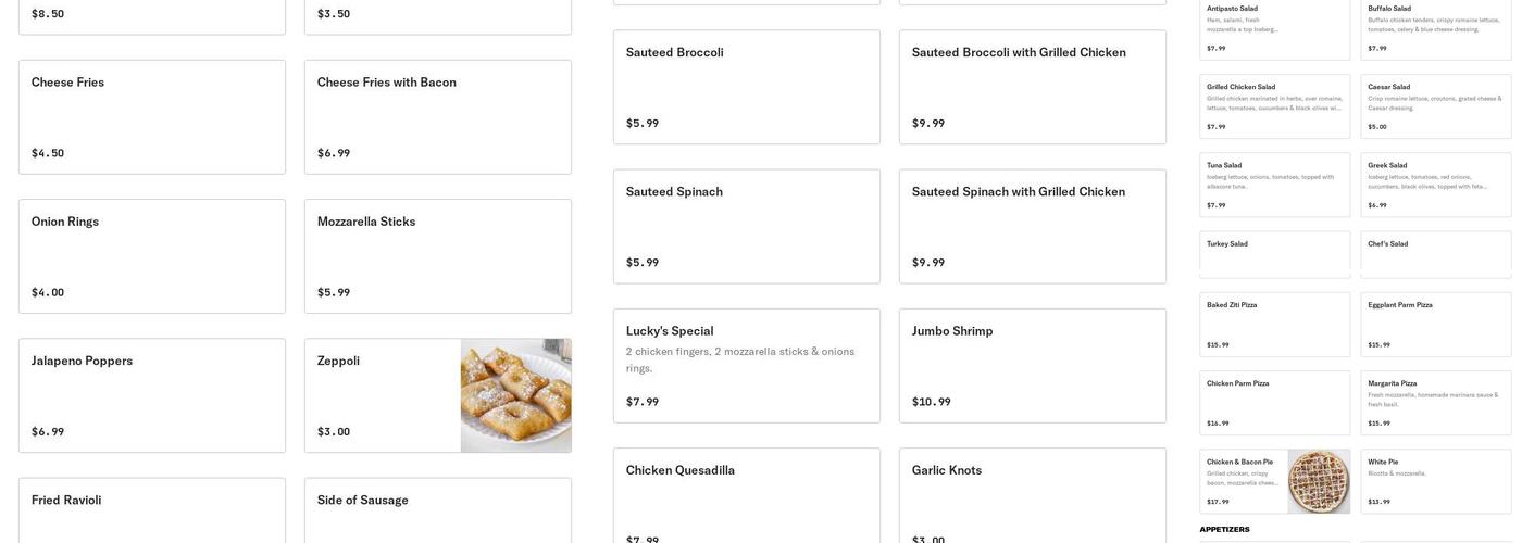 Lucky's Pizzeria Menu