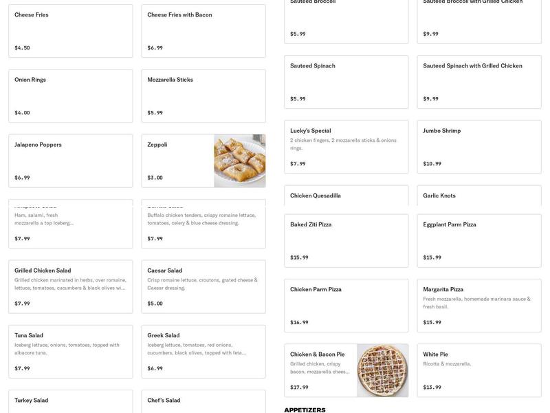 Lucky's Pizzeria Menu