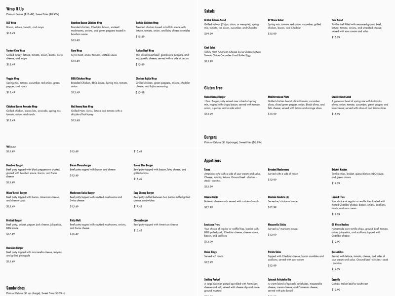 Ol' Wisco Bar & Grill Menu