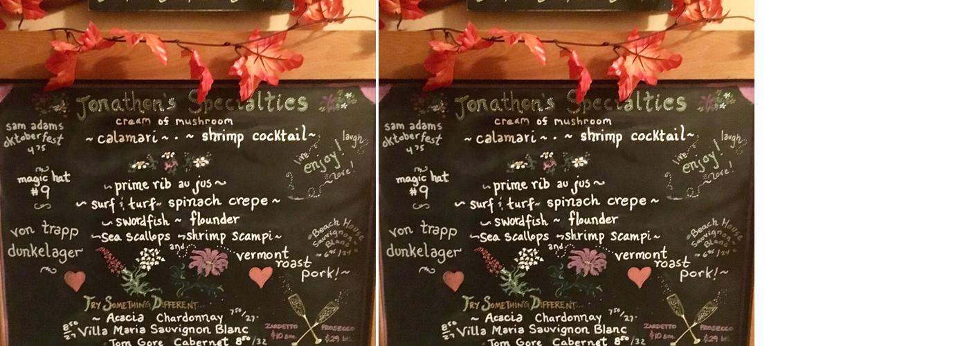 Jonathon's Table Menu