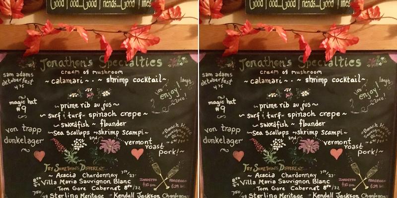 Jonathon's Table Menu