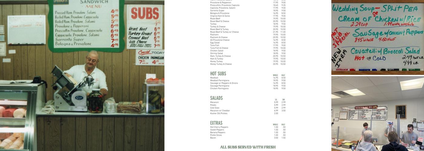 Mike's Giant Size Submarine Sandwiches Menu
