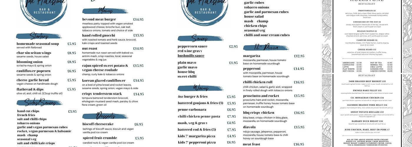 The Holestone Menu