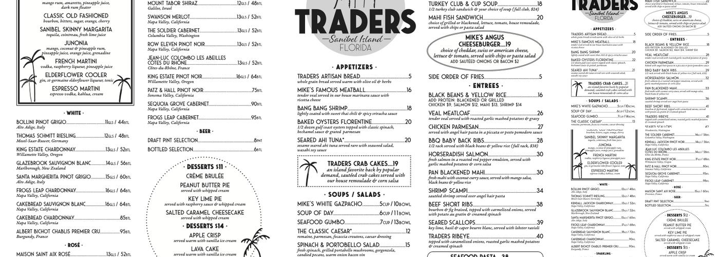 Traders Restaurant on Sanibel Menu