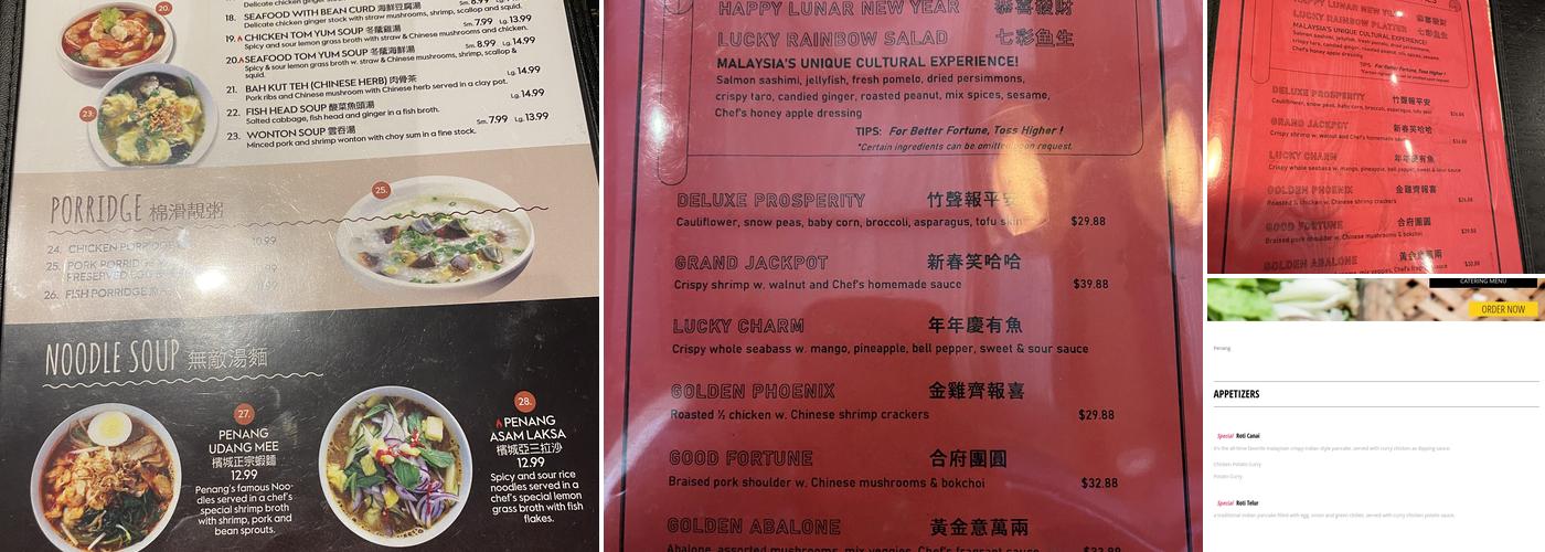 Penang Malaysian and Thai Cuisine Menu
