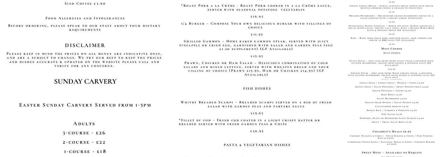 The Manor House & Golf Club Menu