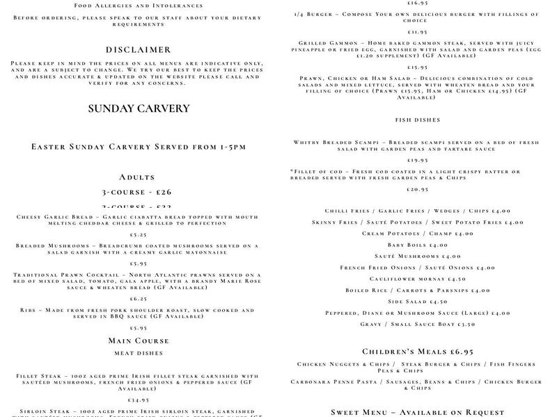 The Manor House & Golf Club Menu