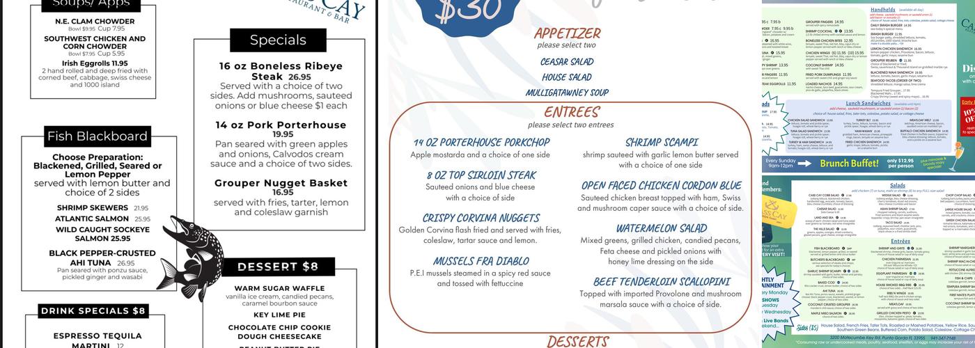 Cass Cay Restaurant & Bar Menu