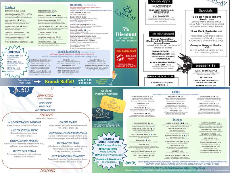 Cass Cay Restaurant & Bar Menu