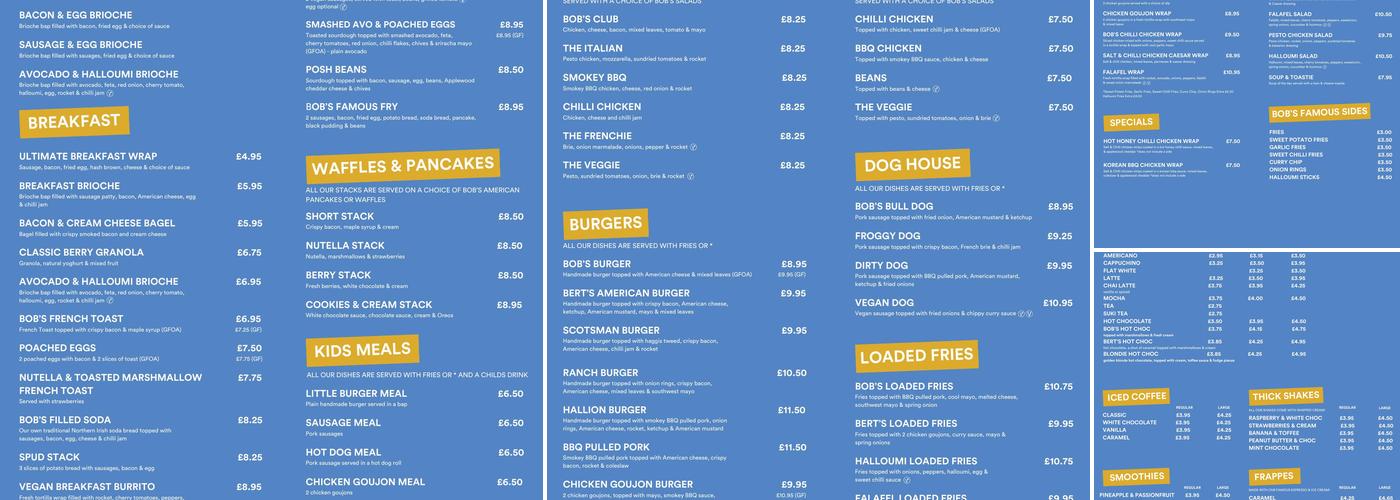 Bob & Berts Portrush Menu