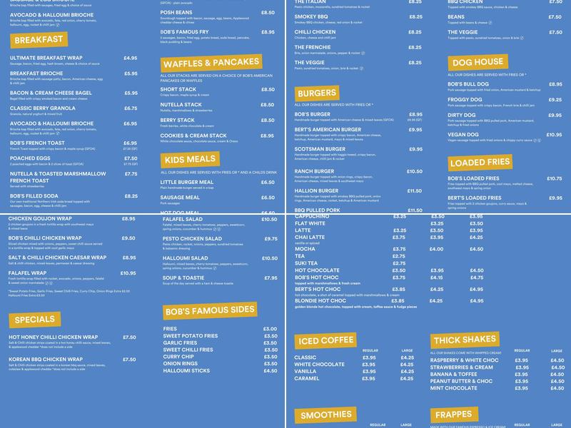 Bob & Berts Portrush Menu
