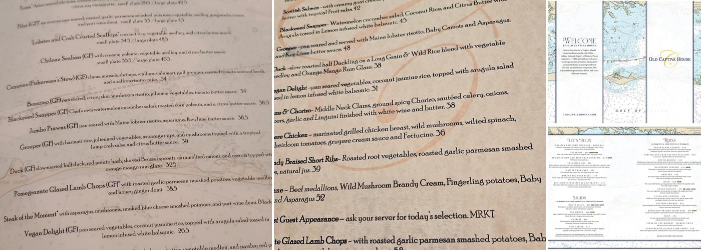 Old Captiva House Menu